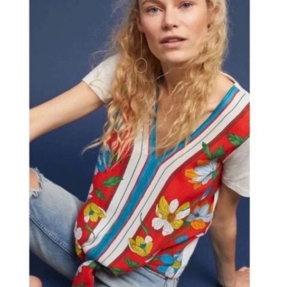 Anthropologie Akemi + Kin Floral Front Tie Blouse Size XS